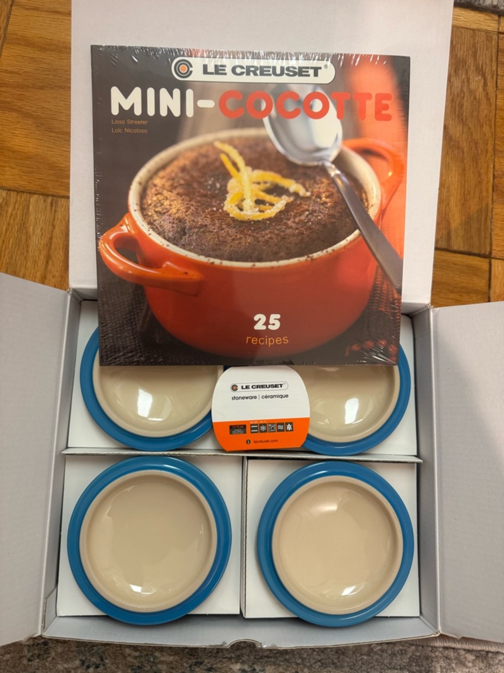 Le Creuset Blue Stoneware Mini Cocotte Set with Cream Interior